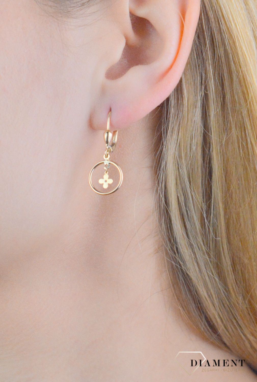 Kolczyki złote wiszące kółeczko z kwiatkiem próba 375, KL 12018 375.jpg